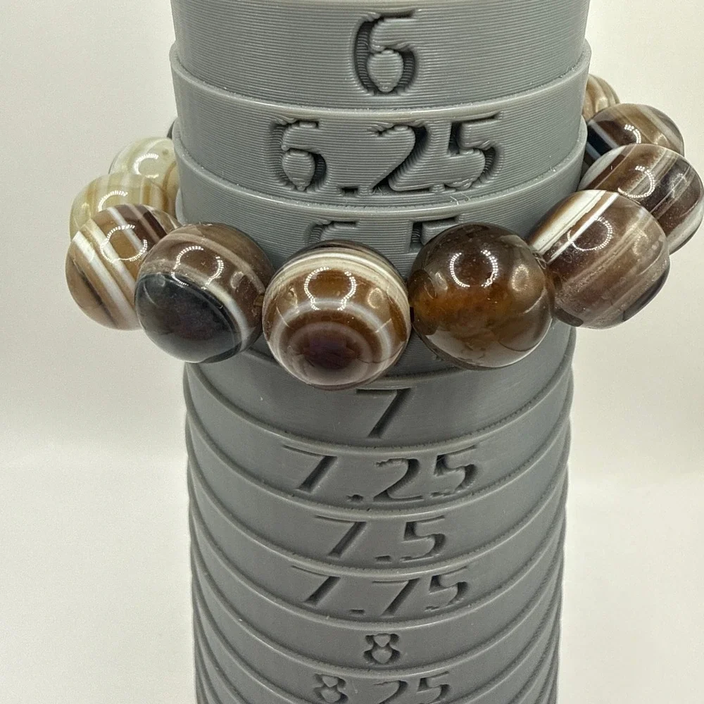 Boho Minimalist Earth Tone Banded Agate Beaded Stretch Bracelet